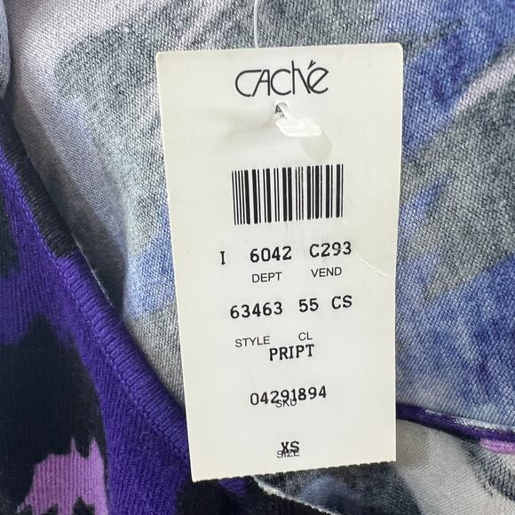 CACHE Purple Black White Animal Print Leopard 3/4 Sleeve Knit Top XS NEW - Picture 5 of 7